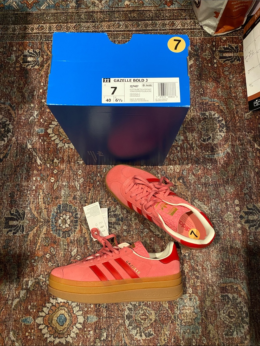 New Adidas Gazelle J Bold Pink & Red Suede Platform Sneakers Women’s 8.5/9 - Picture 2 of 9